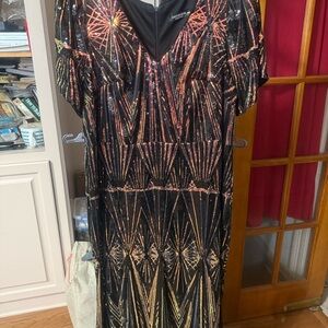 SHEIN Black and Gold Geometric Sequin Dress